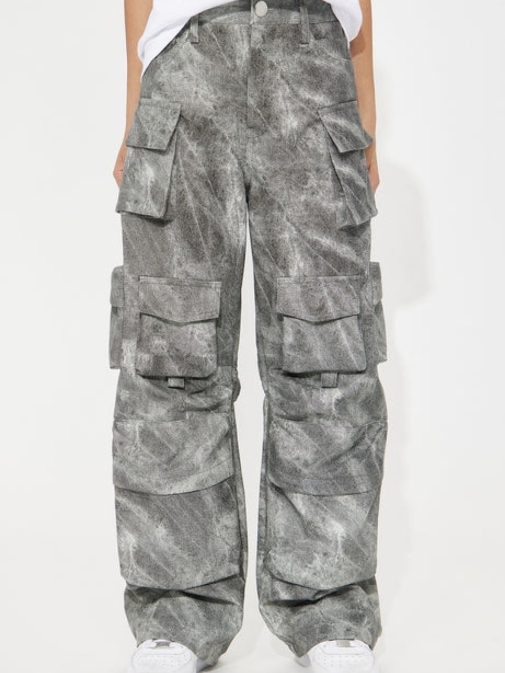 Fashion Nova Women's Gray Washed Faux Leather Wide Leg Cargo Pants